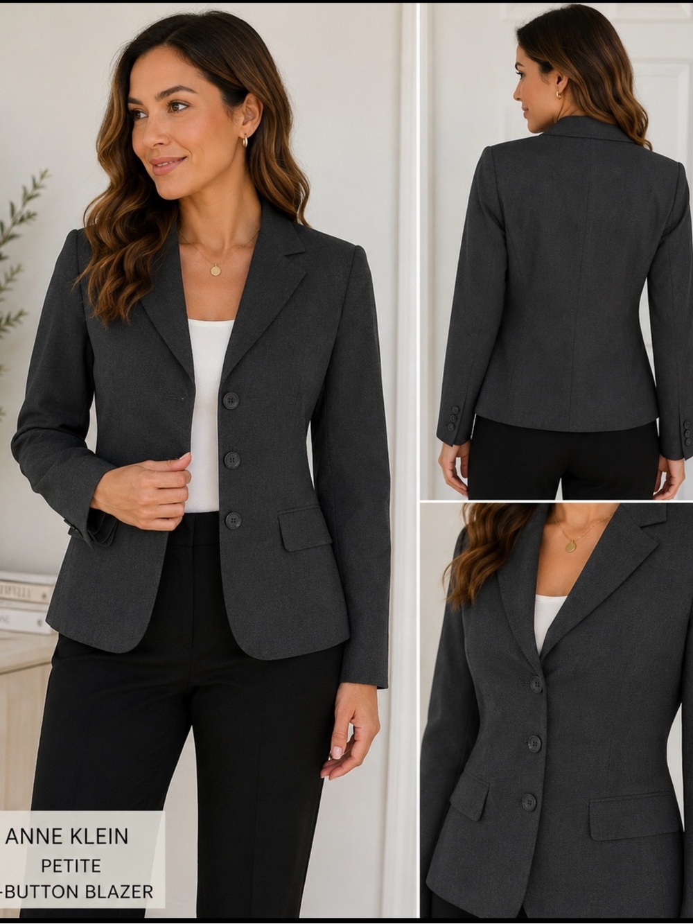 Anne Klein Petite Gray 3-Button Blazer Jacket New With Tags